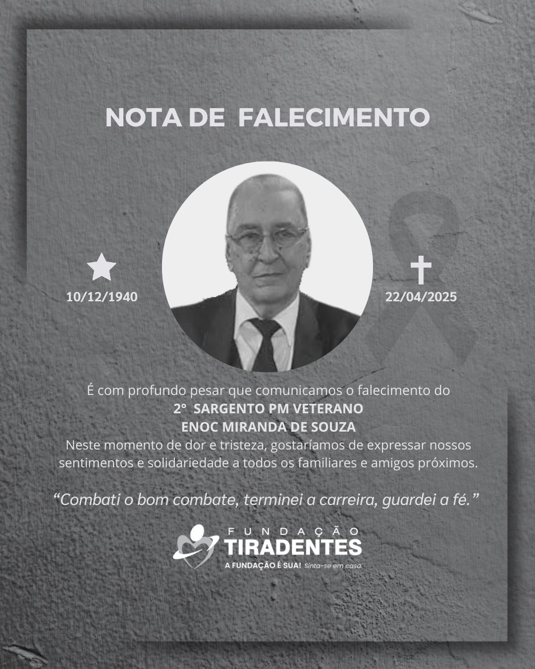 Nota de Pesar: 2° SGT PM Veterano Enoc Miranda de Souza.