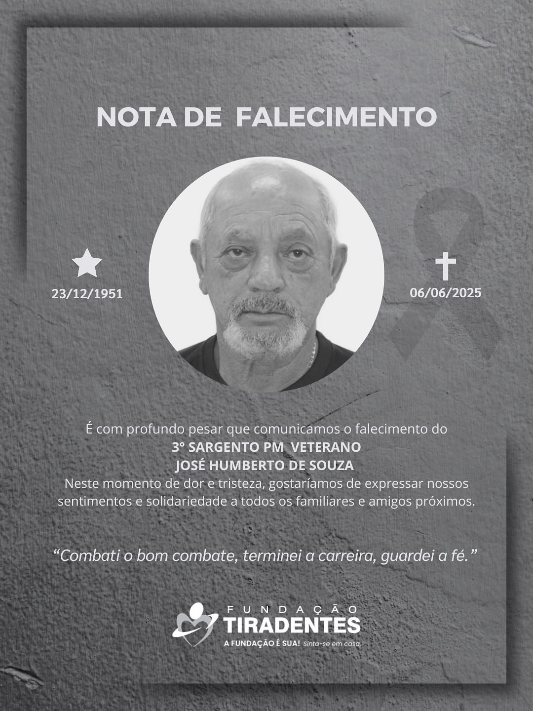 Nota de Pesar: 3° Sargento PM Veterano José Humberto de Souza.