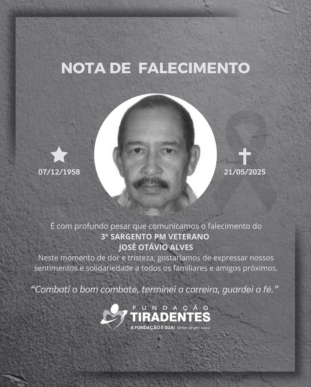 Nota de Pesar: 3° Sargento PM Veterano José Otávio Alves