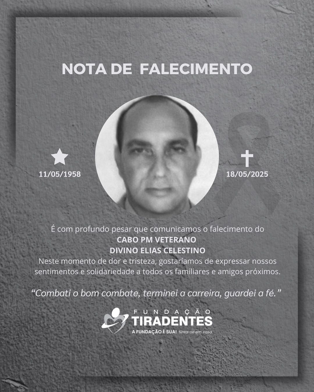 Nota de Pesar: Cabo PM Veterano Divino Elias Celestino