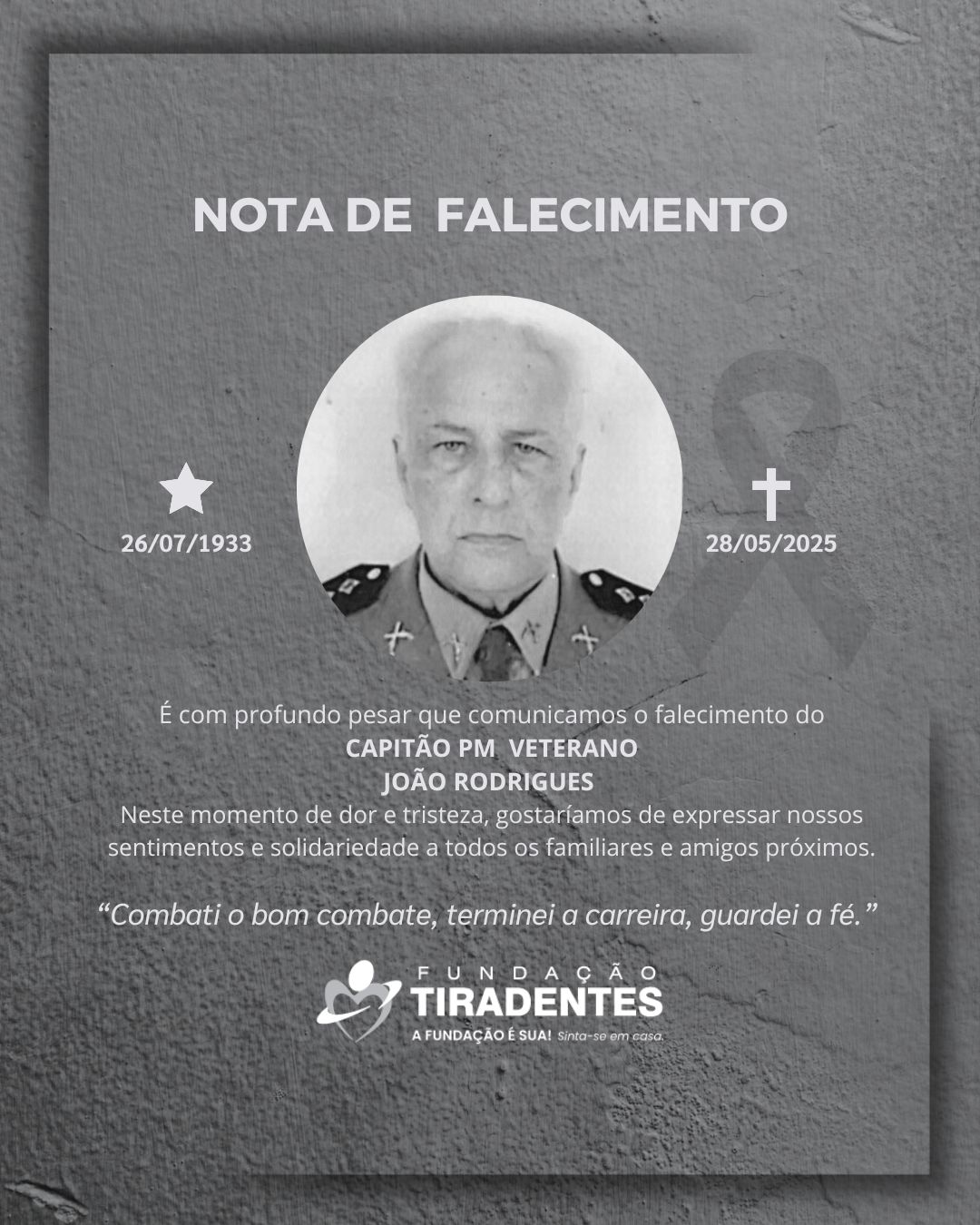 Nota de Pesar: Capitão PM Veterano João Rodrigues