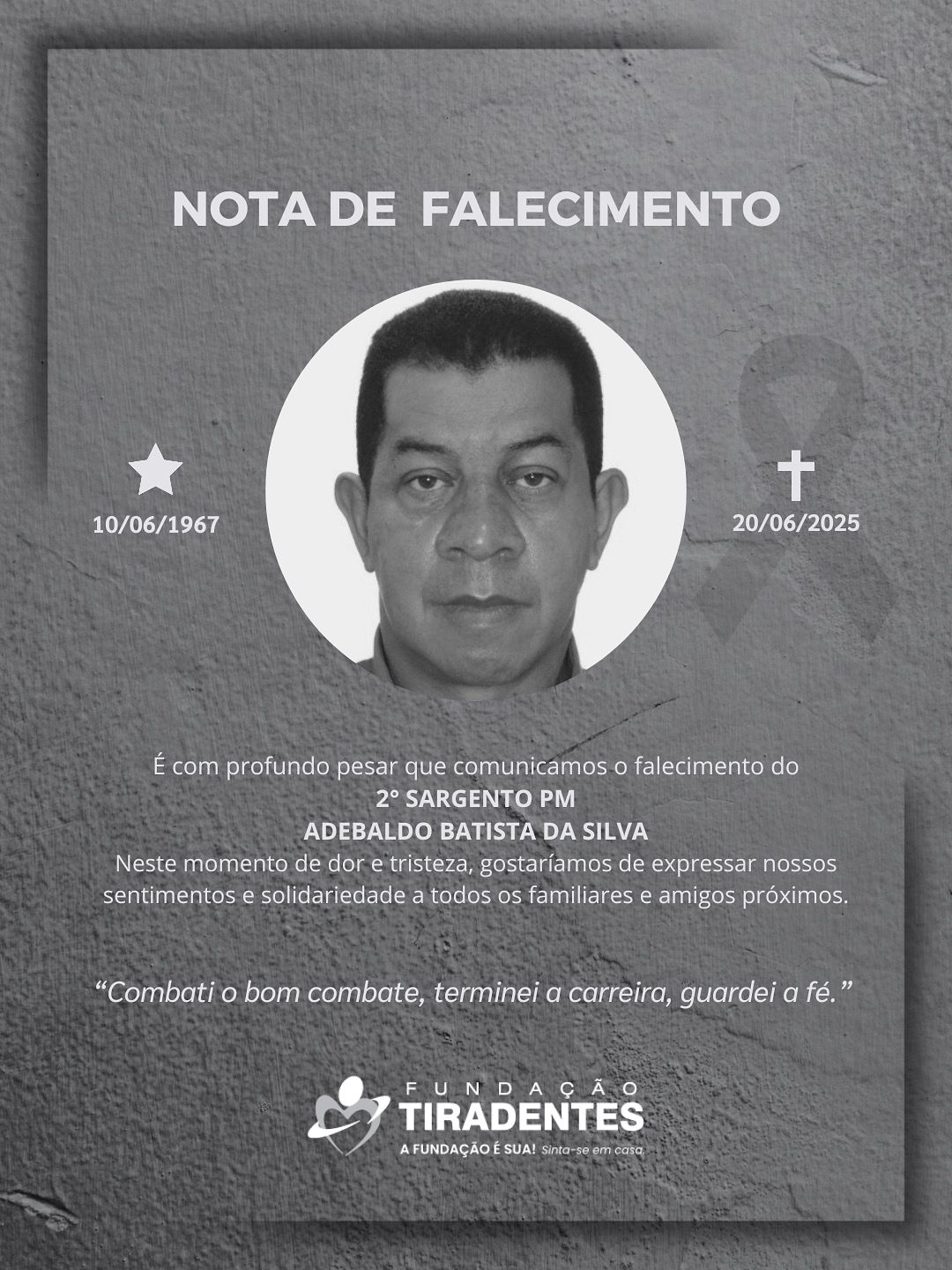 Nota de Pesar: 2° Sargento PM Adebaldo Batista da Silva