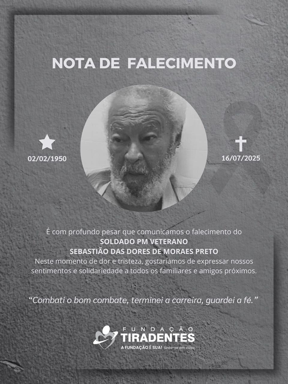 Nota de Pesar: Soldado PM Veretano Sebastião das Dores de Moraes Preto