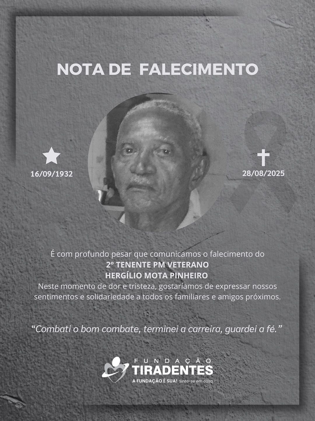 Nota de Pesar: 2° Tenente PM Veterano Hergílio Mota Pinheiro