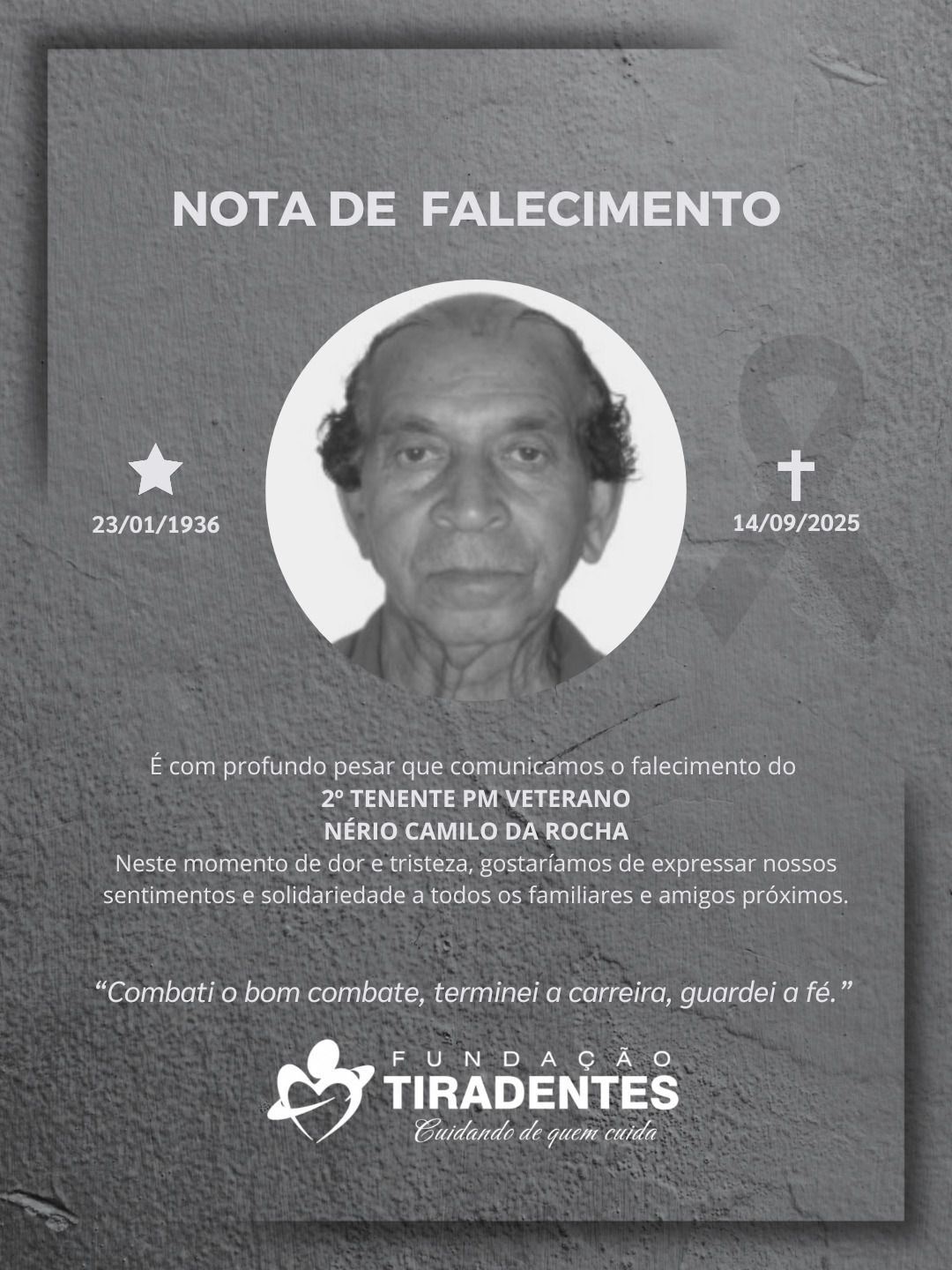 Nota de Pesar: 2° Tenente PM Veterano Nerio Camilo da Rocha