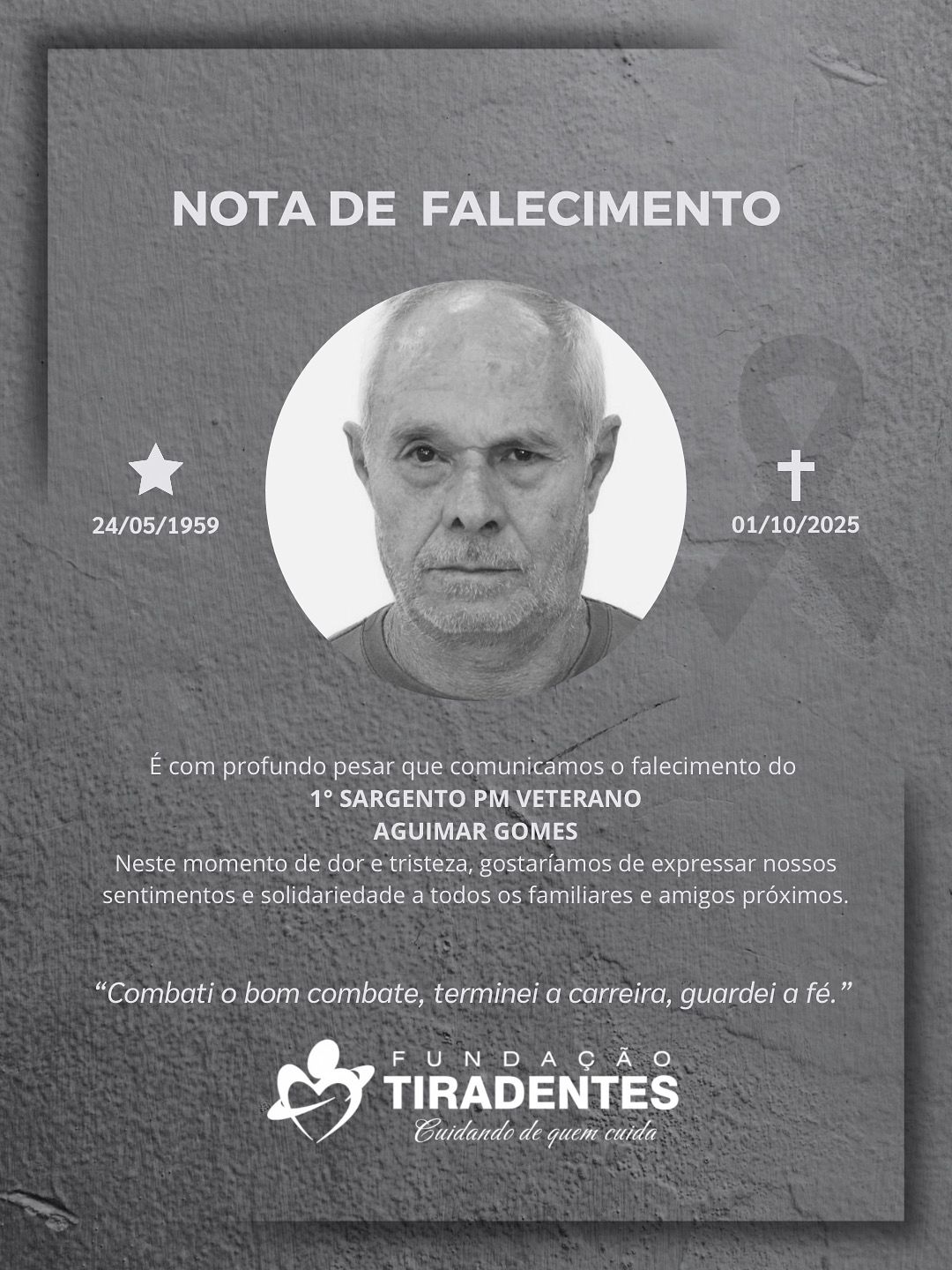 Nota de Pesar: 1° Sargento PM Veterano Aguimar Gomes