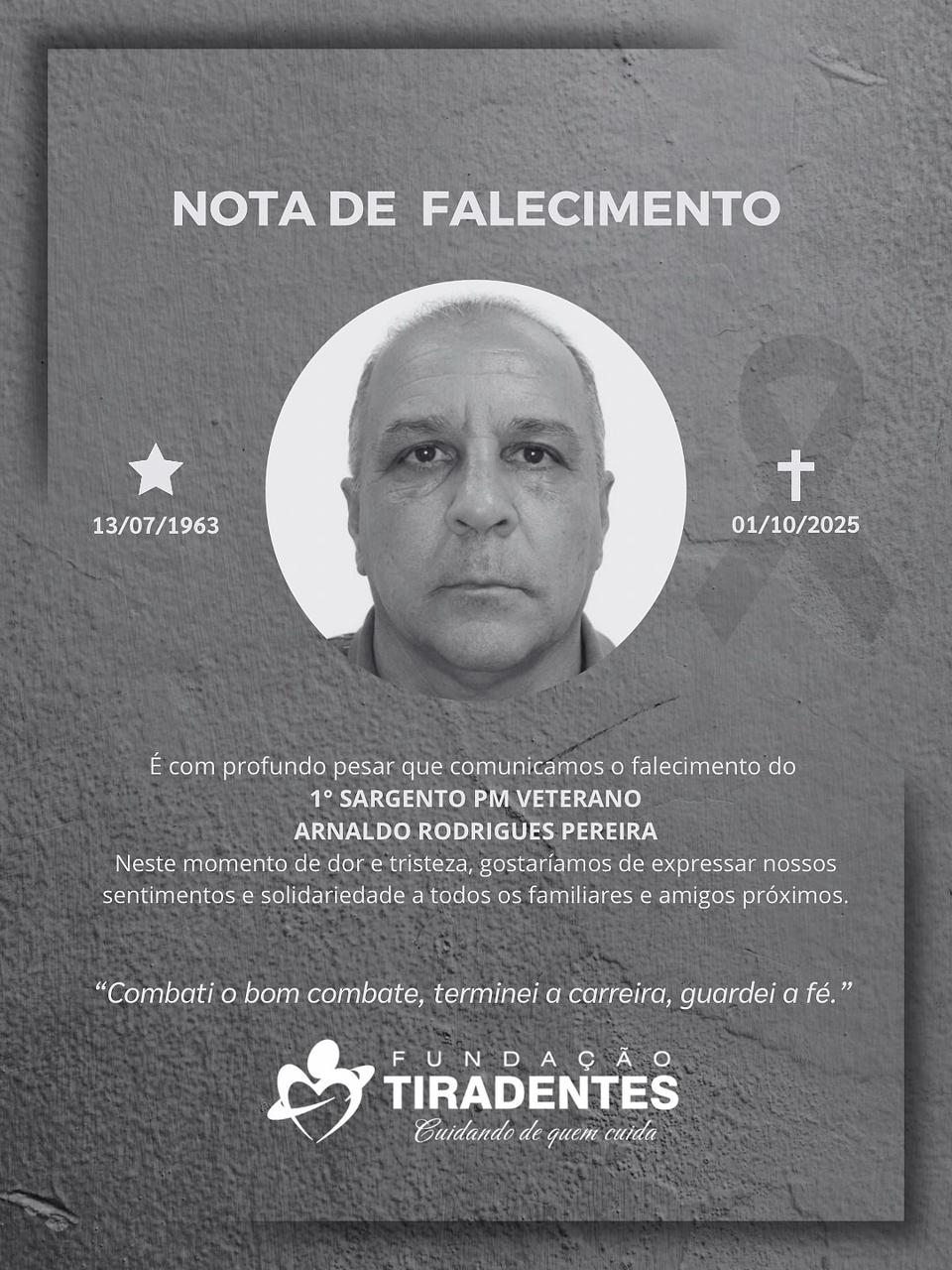 Nota de Pesar: 1° Sargento PM Veterano Arnaldo Rodrigues Pereira