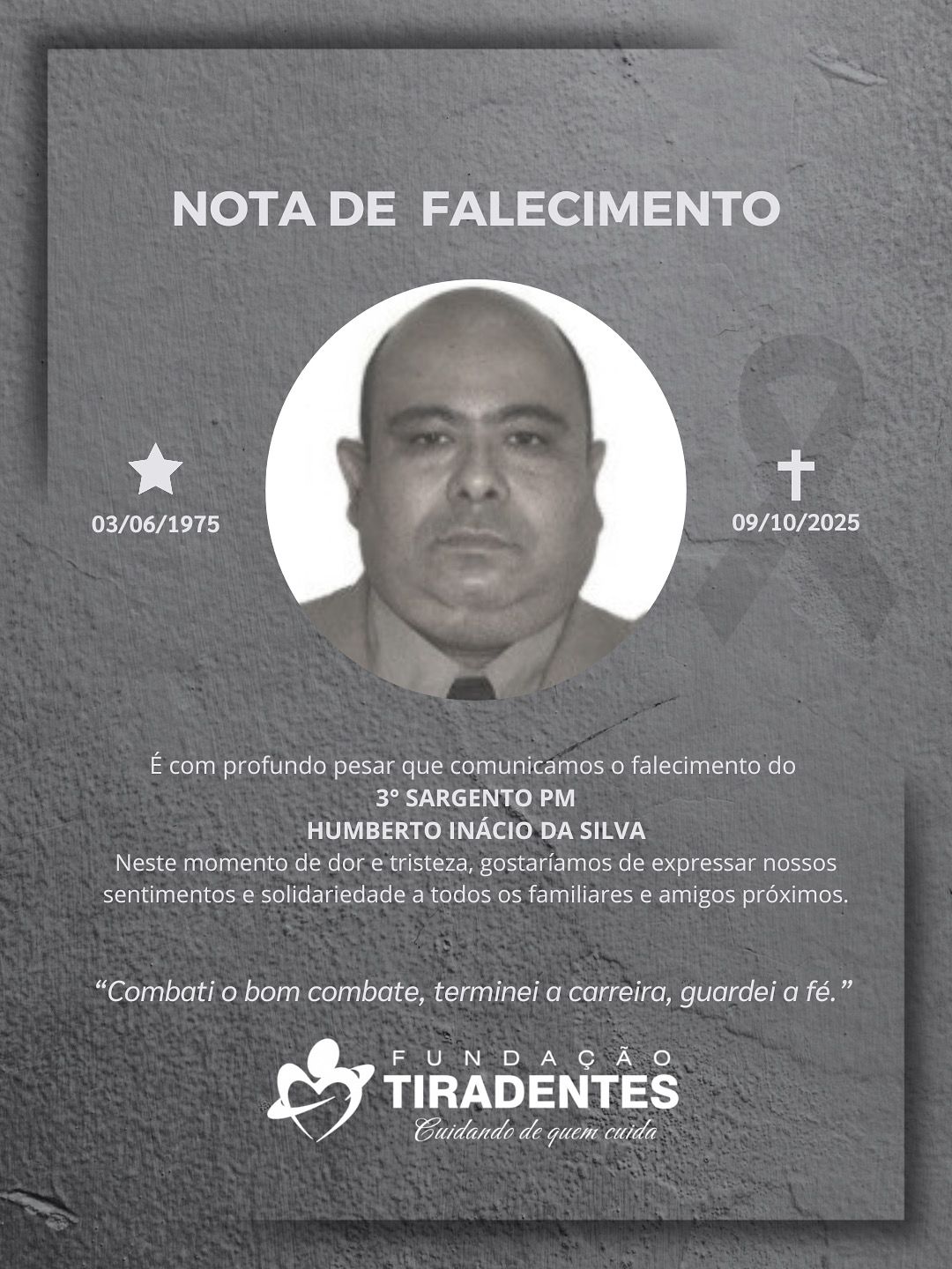 Nota de Pesar: 3° Sargento PM Humberto Inácio da Silva