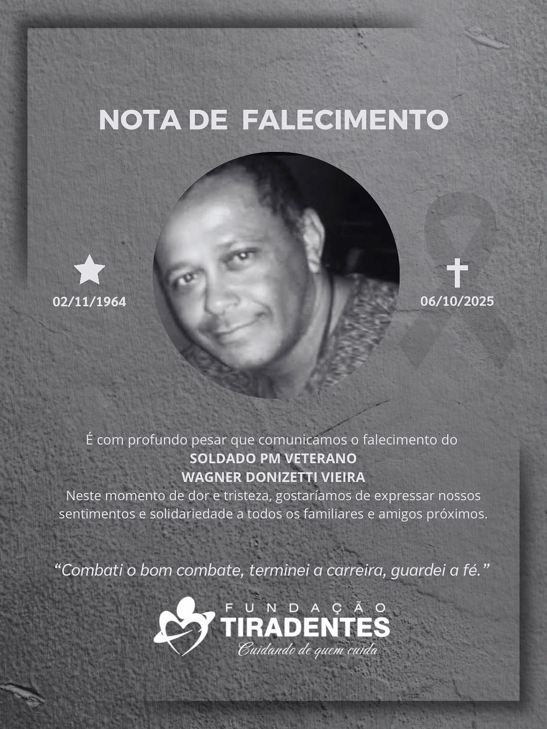 Nota de Pesar: Soldado PM Veterano Wagner Donizetti Vieira